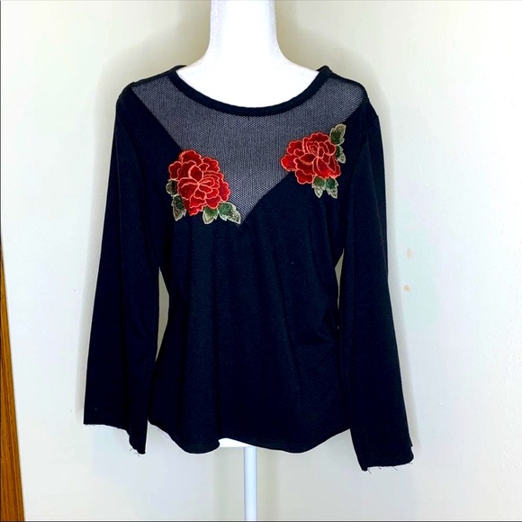 Black Rose Embroidered Top - Picture 2 of 7